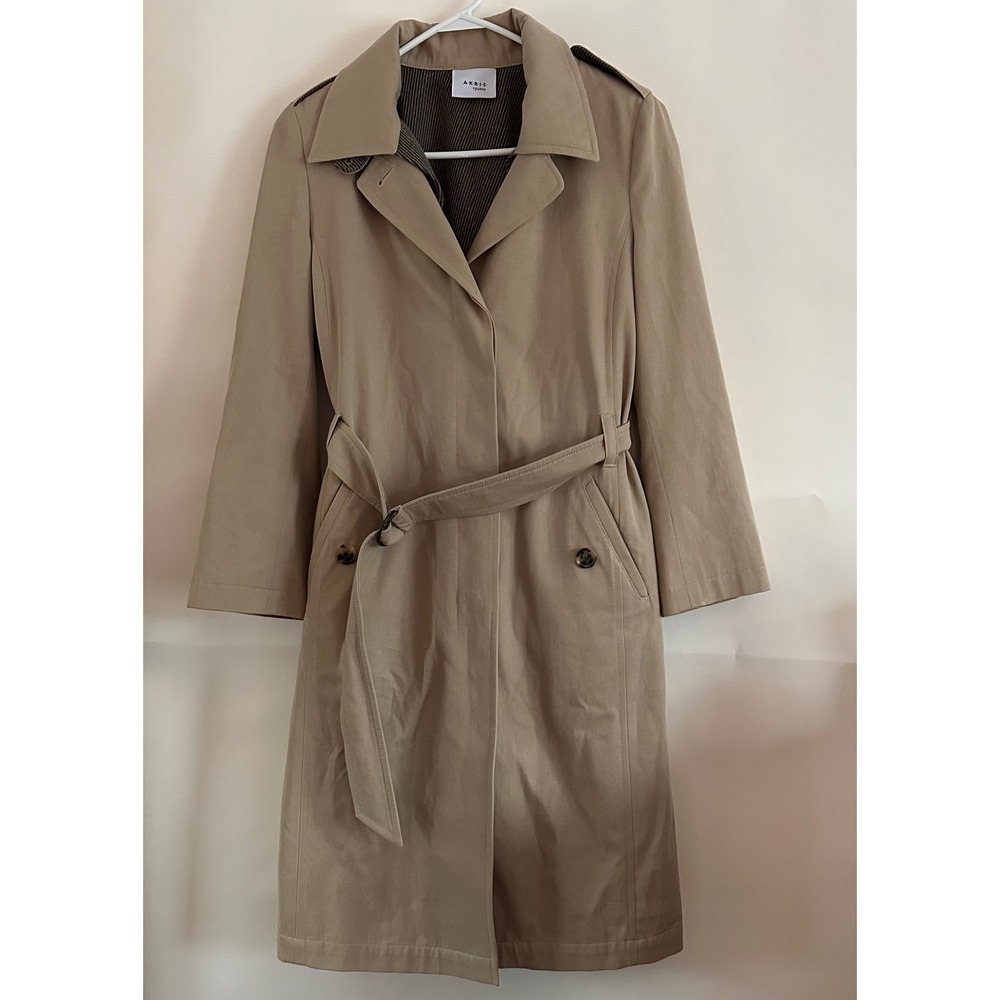 Akris Punto Tan Cotton Trench Coat with Removable Wool Liner Belted Khaki Jacket